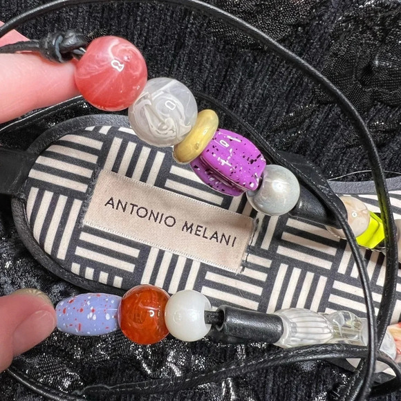 Antonio Melani- Loola Beaded Leather Ankle Wrap Flat Sandals - NWOT Size 6.5 - Picture 5 of 5